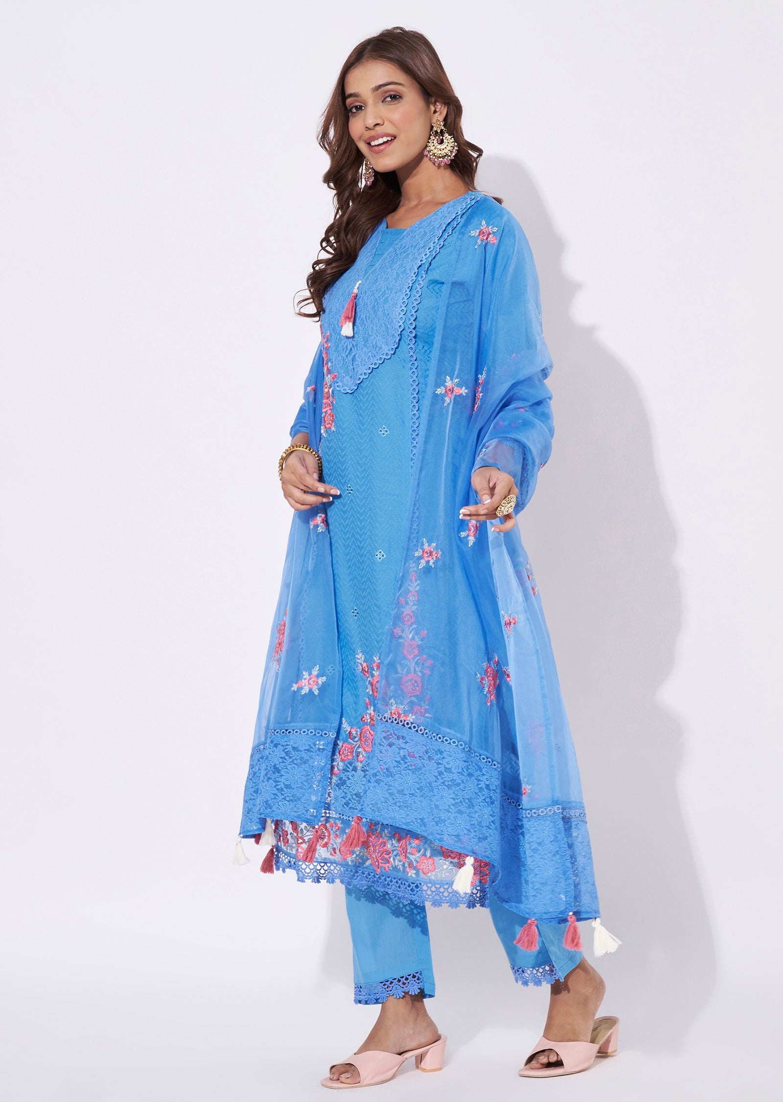 Blue Cotton Straight Cut Suit