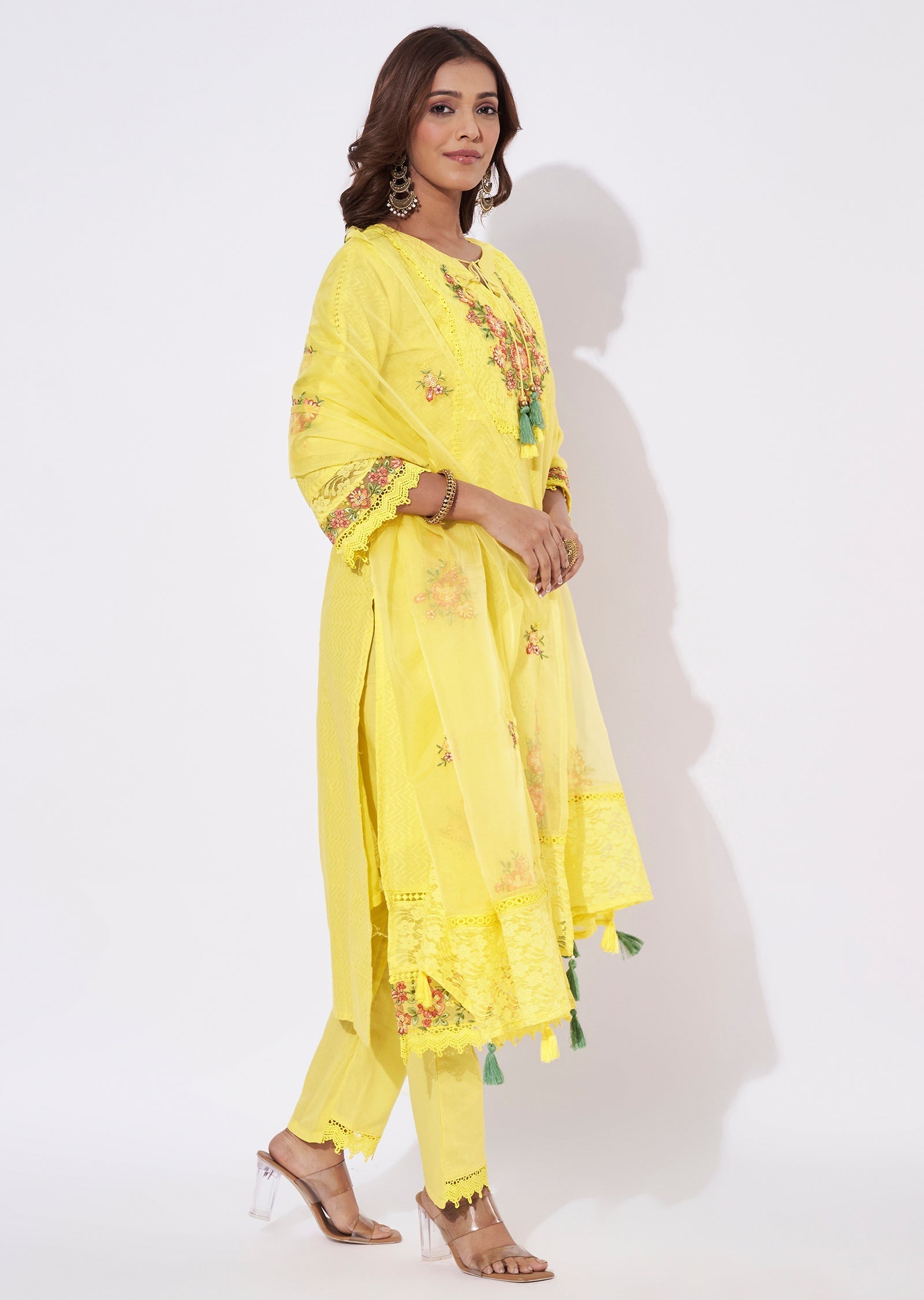 Yellow Cotton Straight Cut Suit
