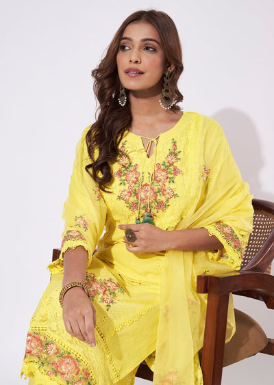 Yellow Cotton Straight Cut Suit