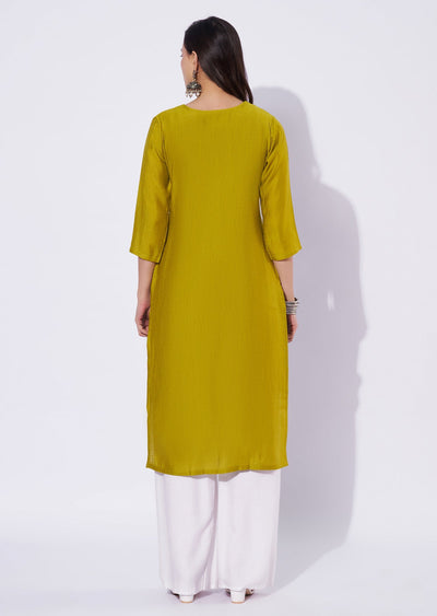 Lime Green Gold Straight Cut Kurti