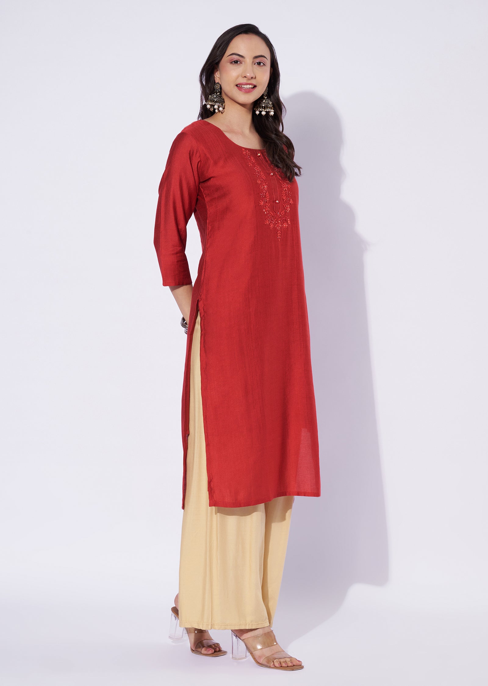 Red Gold Straight Cut Kurti
