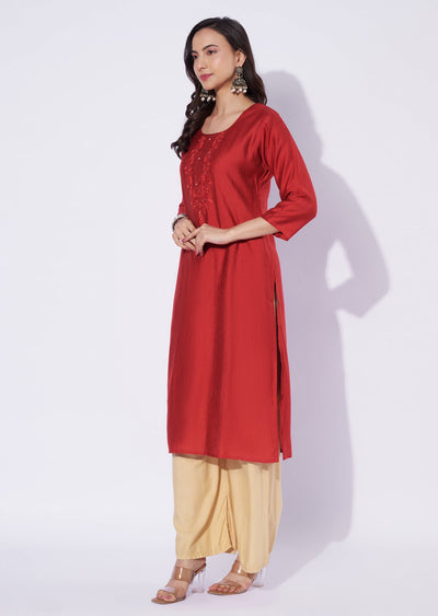 Red Gold Straight Cut Kurti