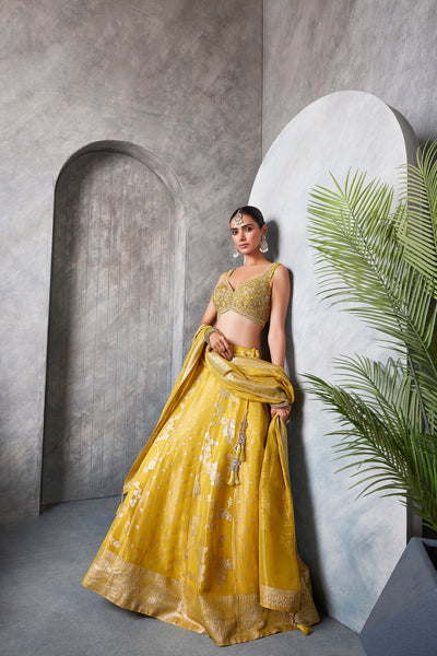 Yellow Banaras Lehenga Set