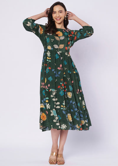 Printed Green Crepe kurti