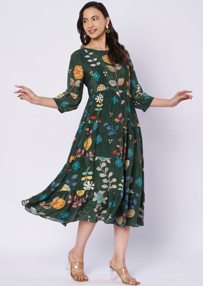 Printed Green Crepe kurti