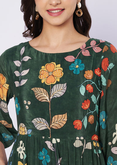Printed Green Crepe kurti