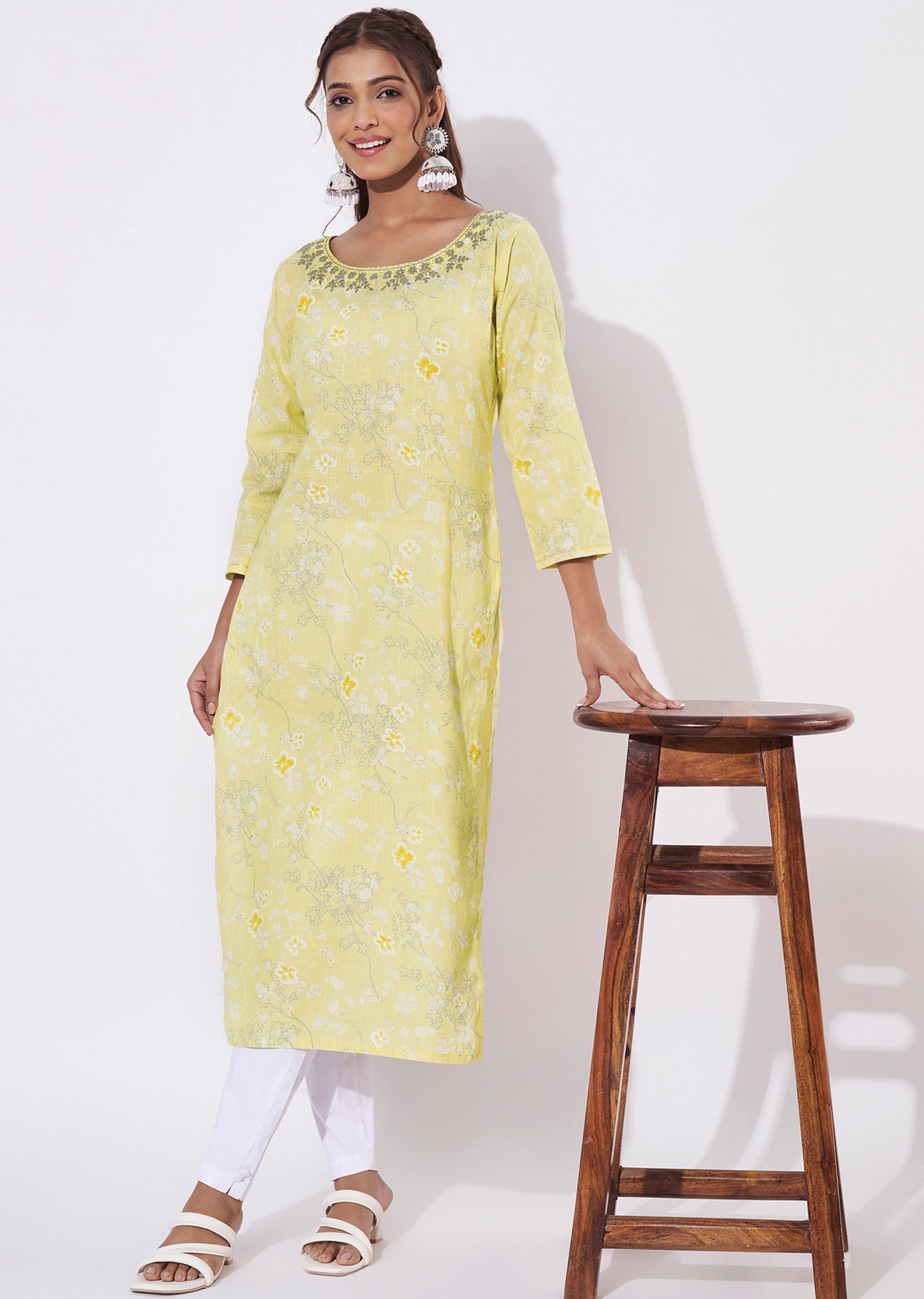 Yellow Linen Cotton Straight Cut