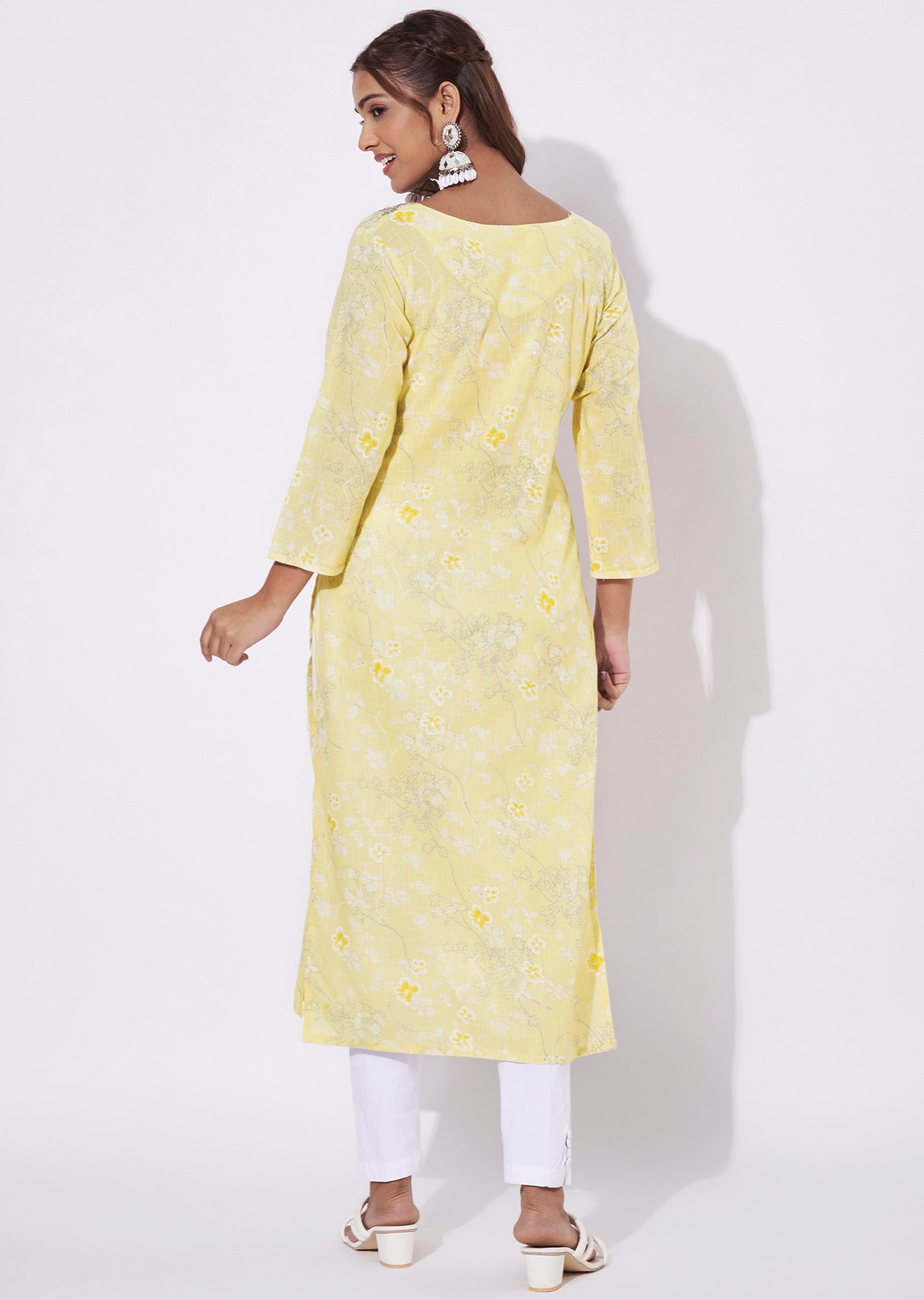 Yellow Linen Cotton Straight Cut