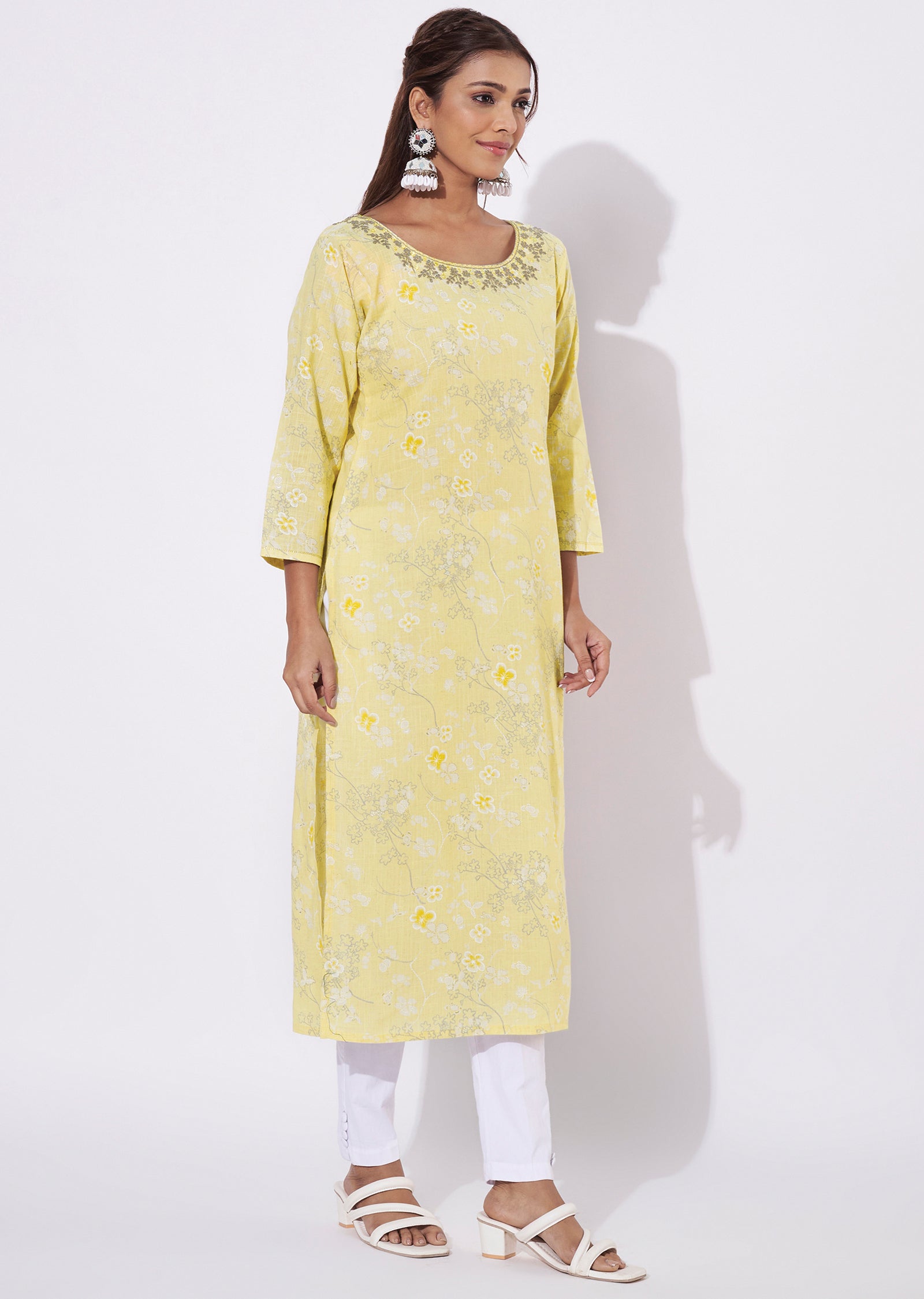 Yellow Linen Cotton Straight Cut