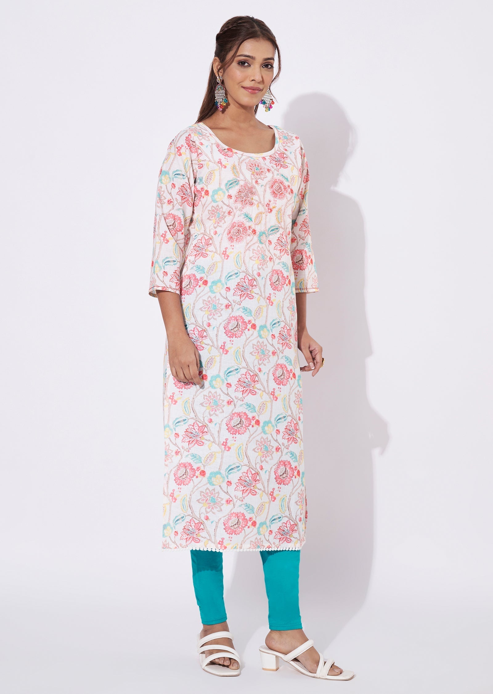 Off White Linen Cotton Straight Cut