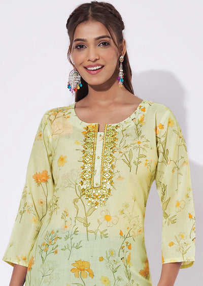 Light Yellow Linen Cotton Straight Cut