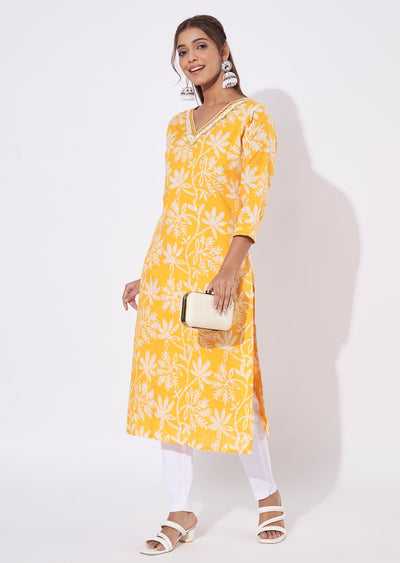 Mustard Chanderi Straight Cut