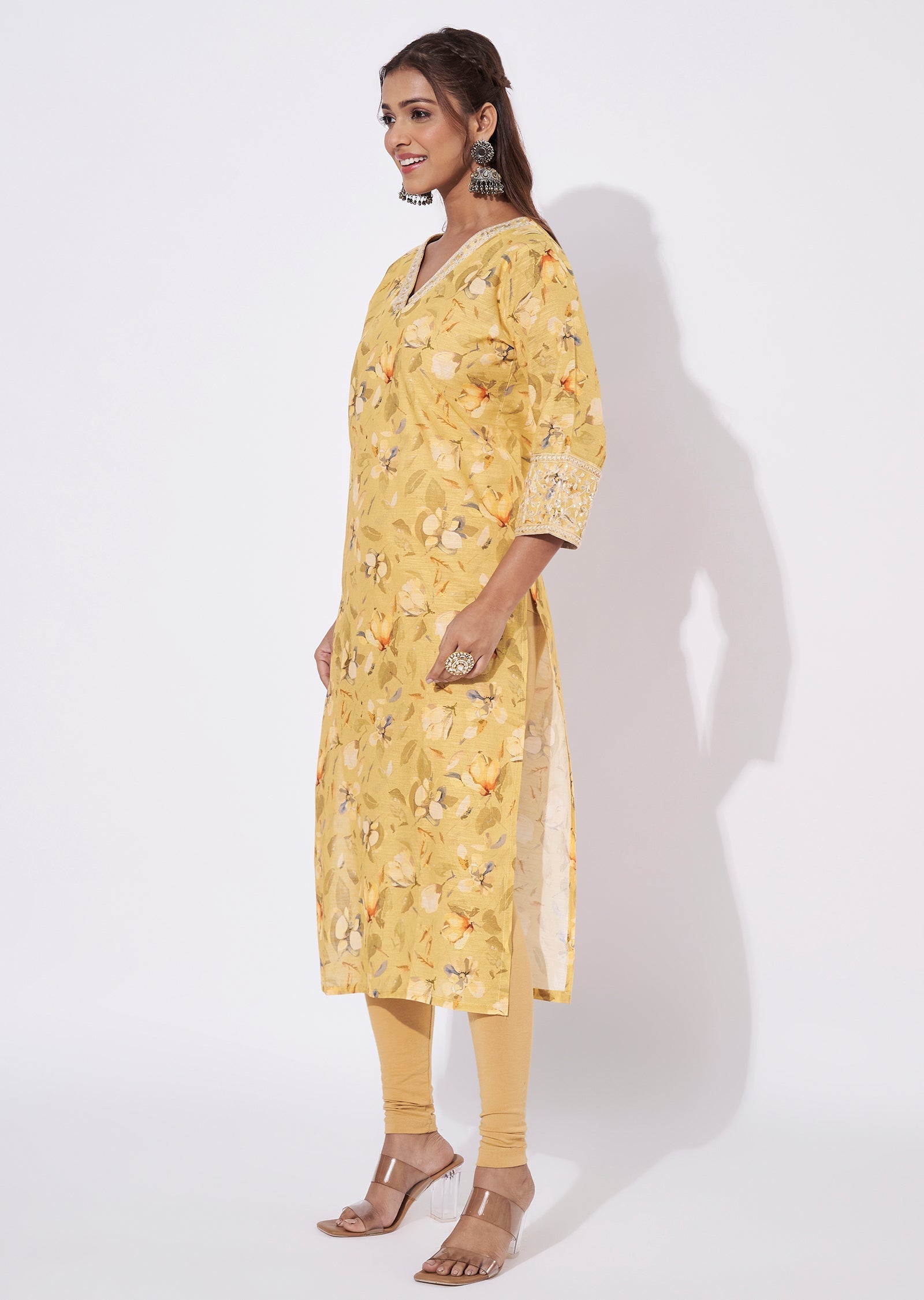 Light Yellow Linen Silk Straight Cut