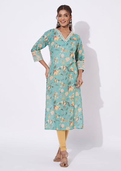 Sea Green Linen Silk Straight Cut