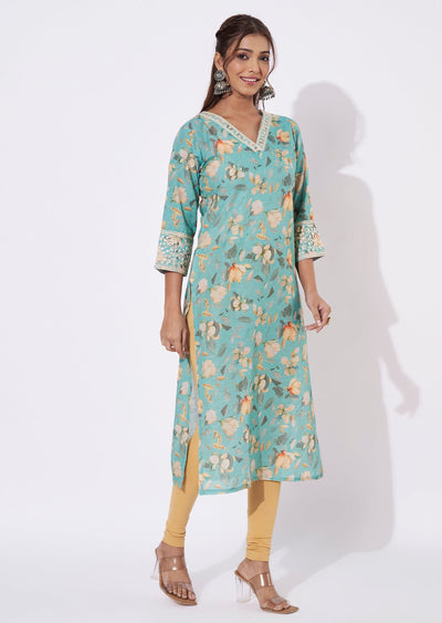 Sea Green Linen Silk Straight Cut