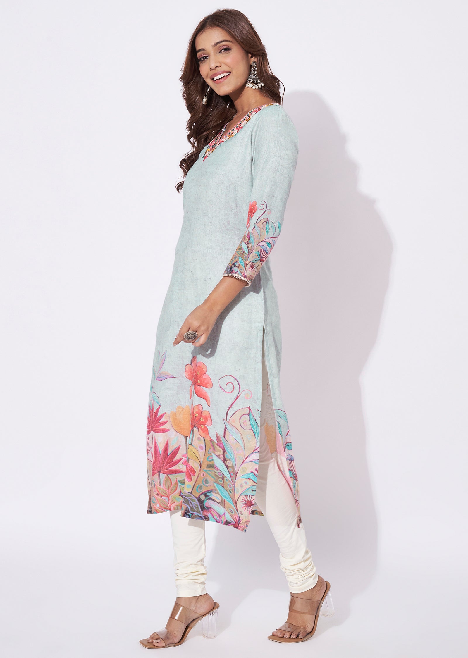 Light Grey Linen Cotton Straight Cut