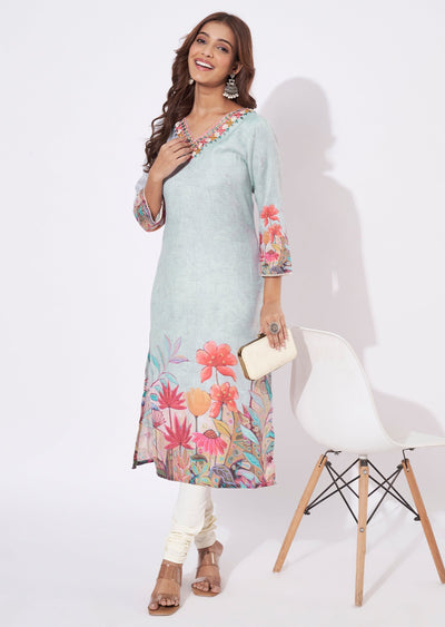 Light Grey Linen Cotton Straight Cut