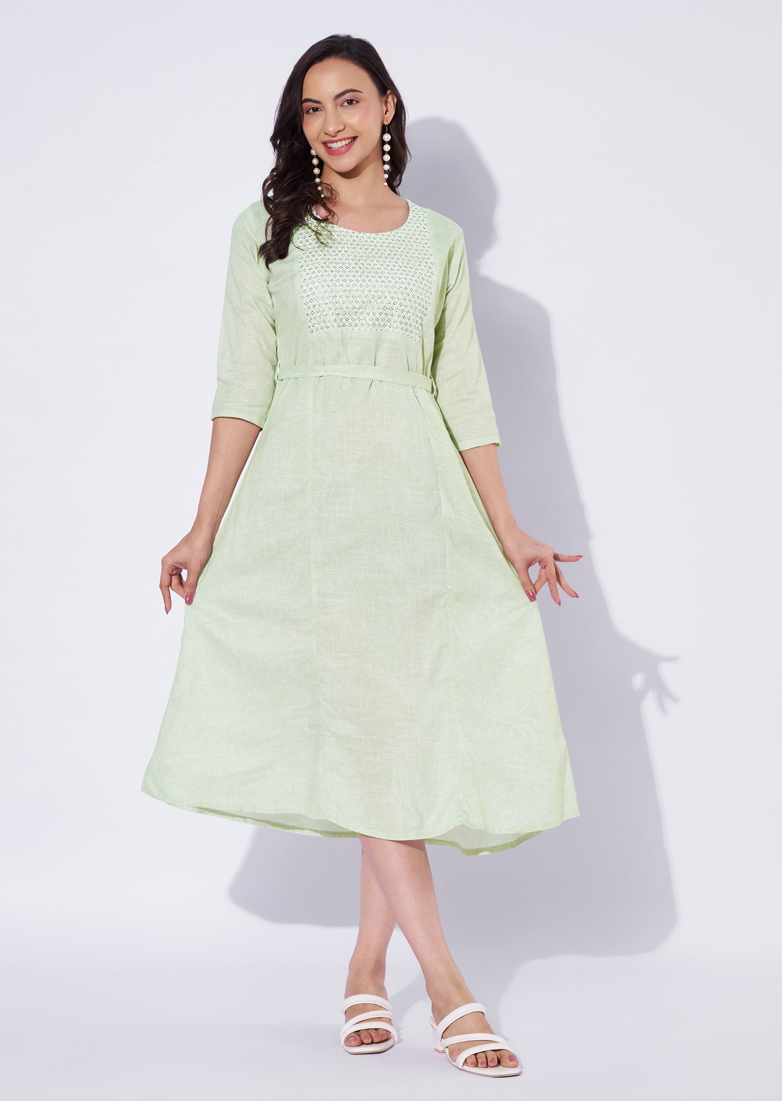 Pista Green Cotton Midi Dress