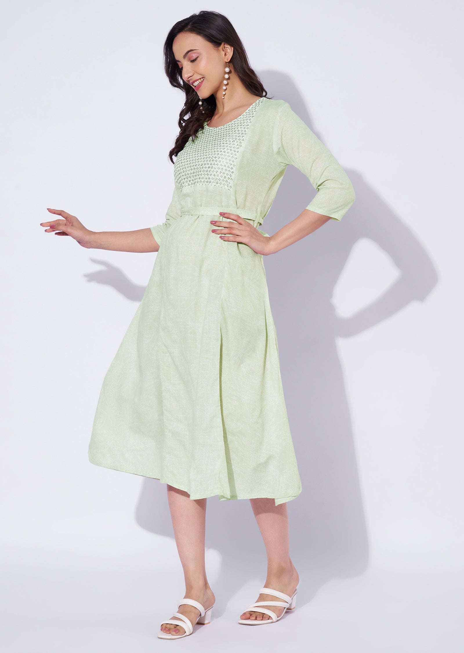 Pista Green Cotton Midi Dress