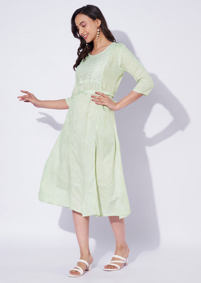 Pista Green Cotton Midi Dress