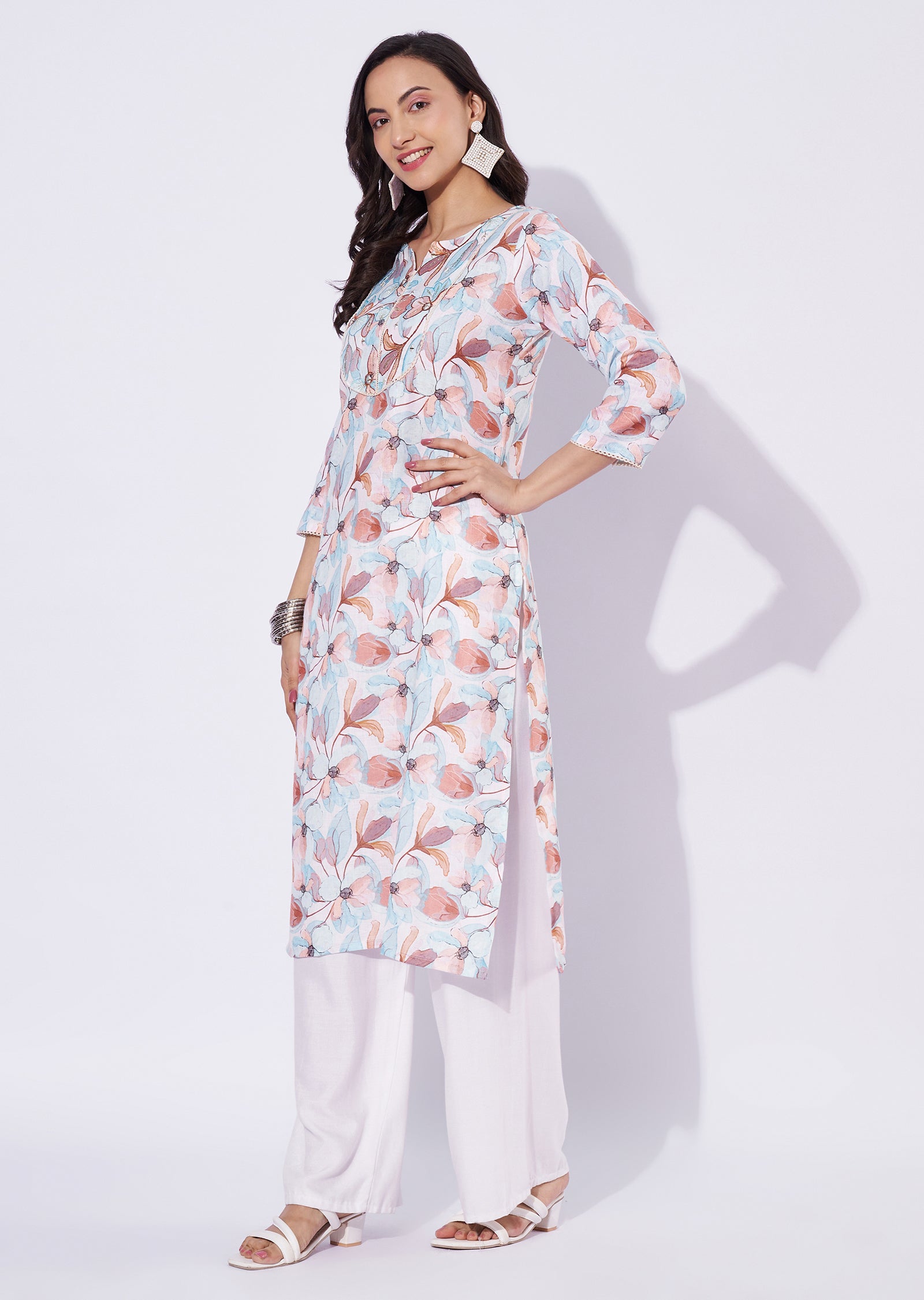 Sea Blue Linen Cotton Straight Cut Top