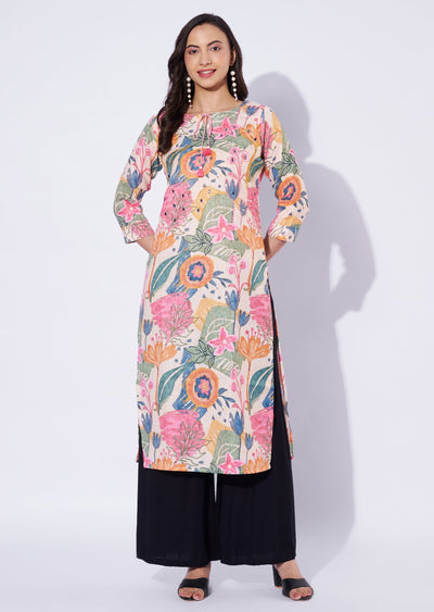 Multi Color Cotton Straight Cut Kurti