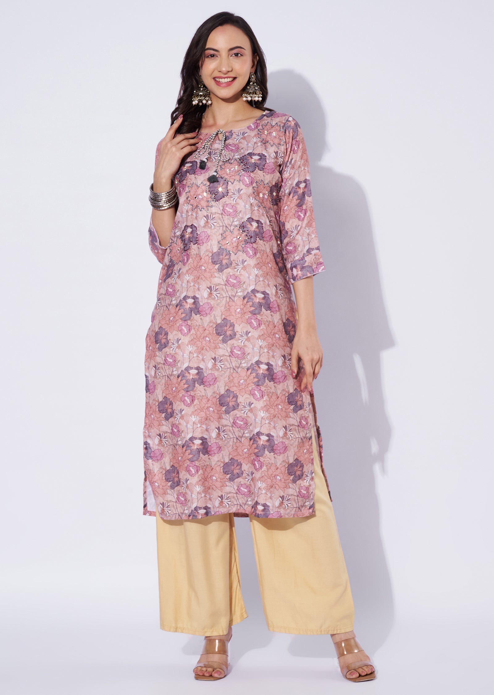 Light Brown Linen Cotton Straight Cut Kurti