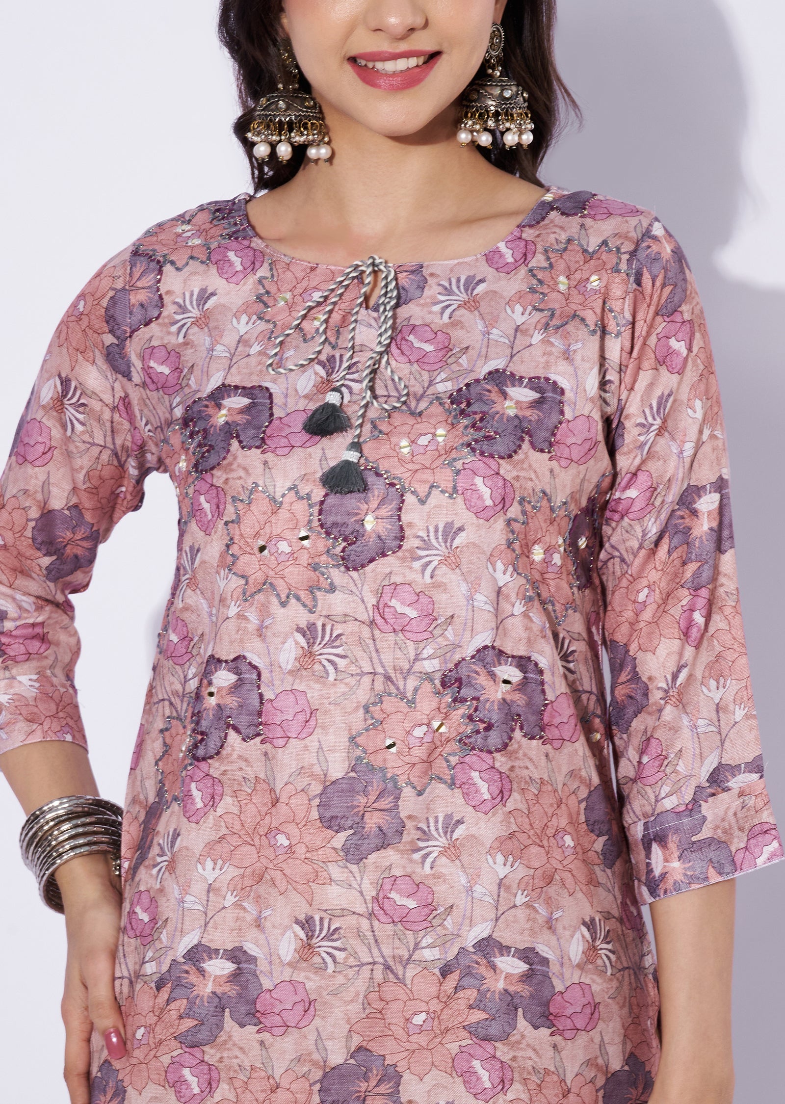 Light Brown Linen Cotton Straight Cut Kurti