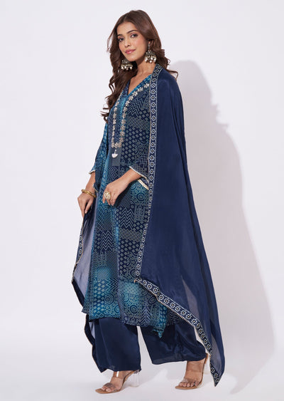 Navy Blue Crepe Straight Cut Suit