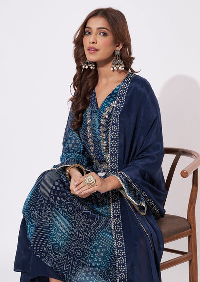 Navy Blue Crepe Straight Cut Suit