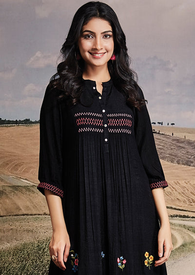 Black Chinnon Frock Kurti