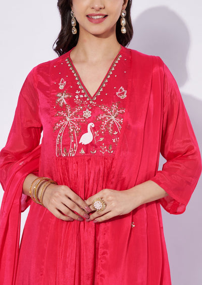 Pink Chinnon Anarkali Suit