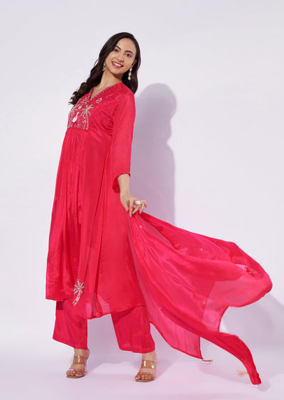 Pink Chinnon Anarkali Suit