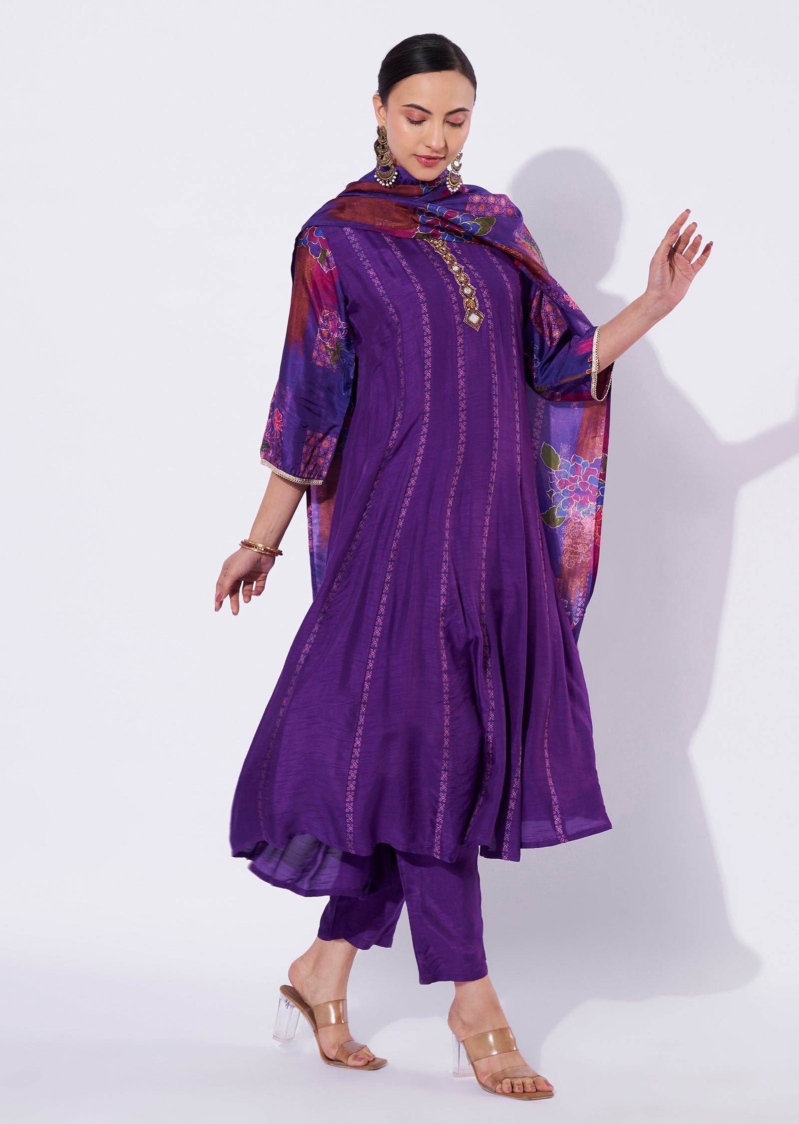 Purple Dola Silk Anarkali Suit