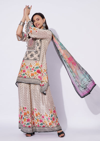 Beige Crepe Palazzo Set