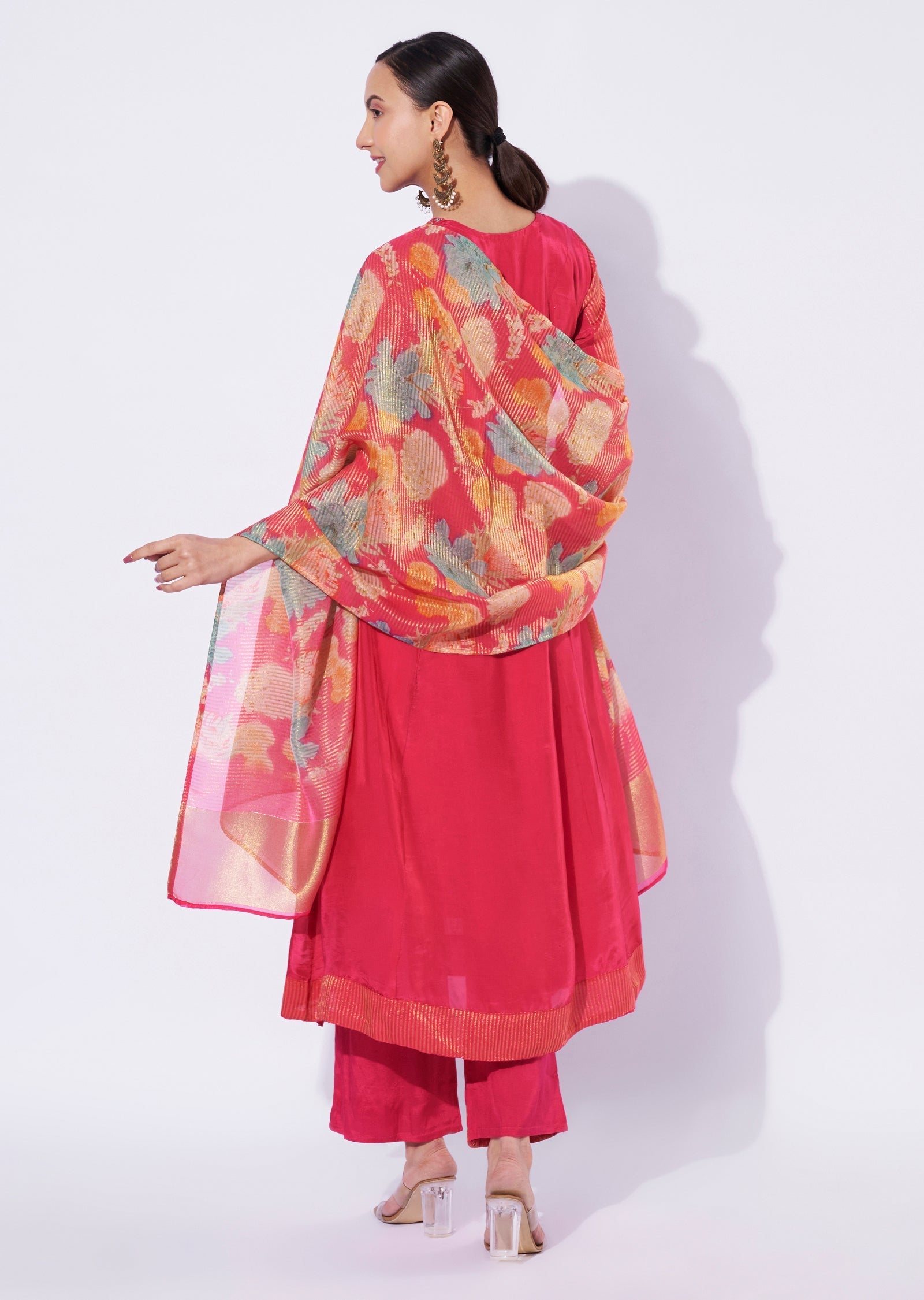 Rani Pink Banaras Anarkali Suit