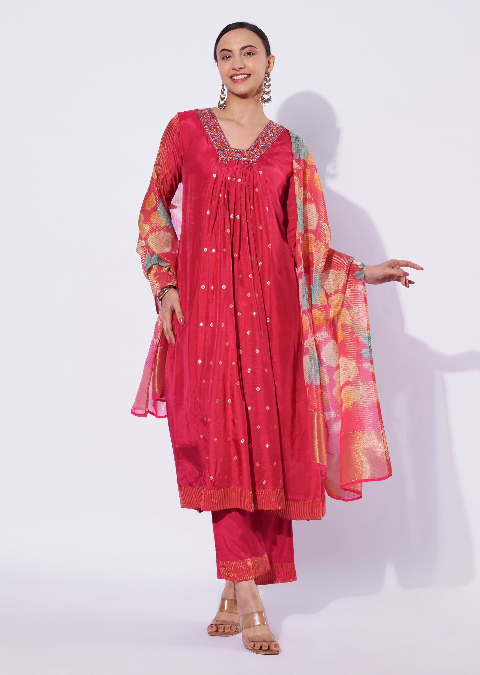 Rani Pink Banaras Anarkali Suit