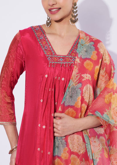 Rani Pink Banaras Anarkali Suit