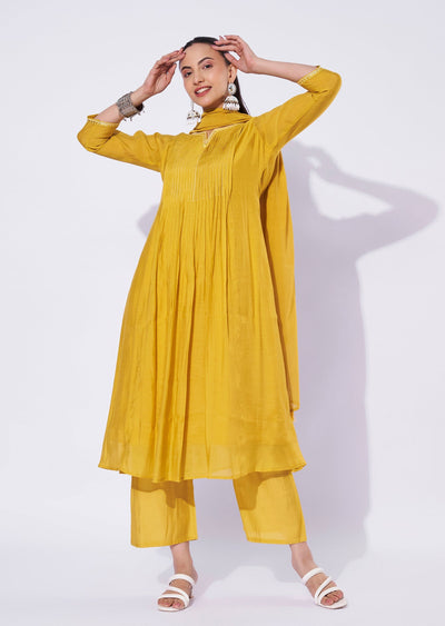 Mustard Mul Chanderi Anarkali Suit