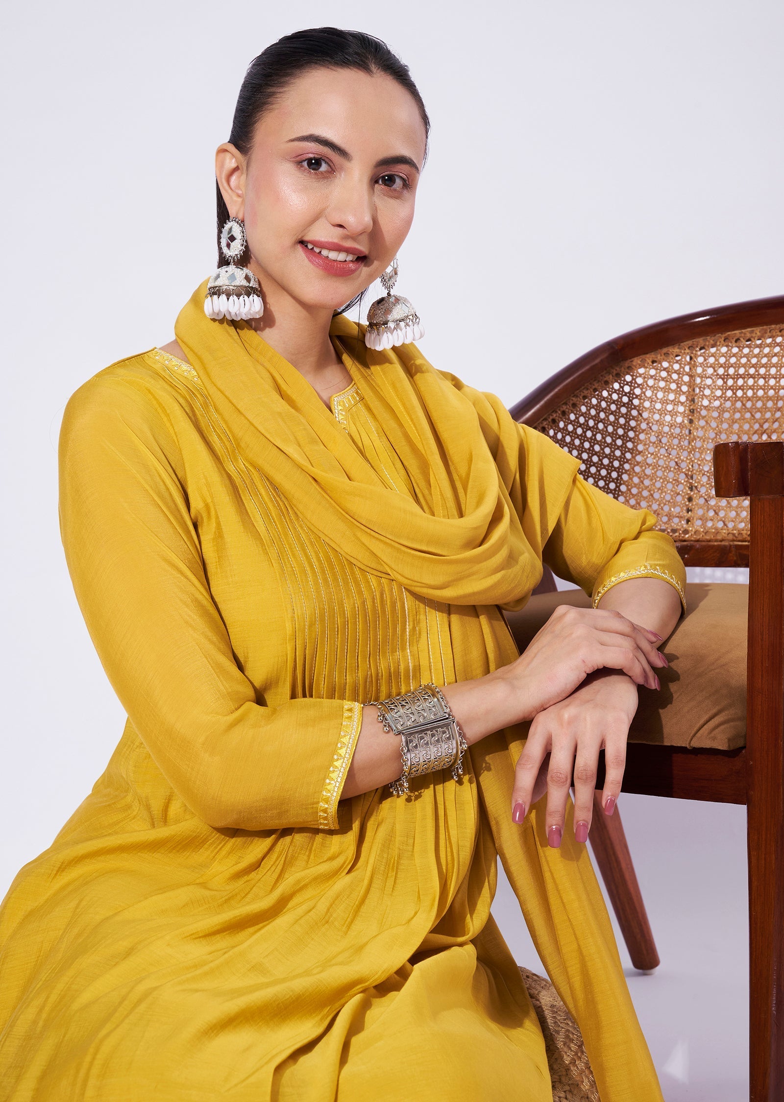 Mustard Mul Chanderi Anarkali Suit