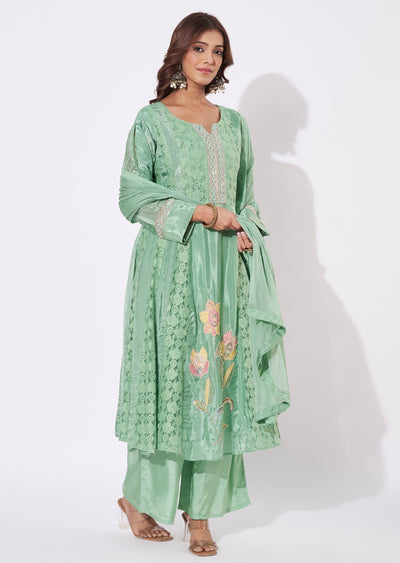 Light Green Crepe Anarkali Suit