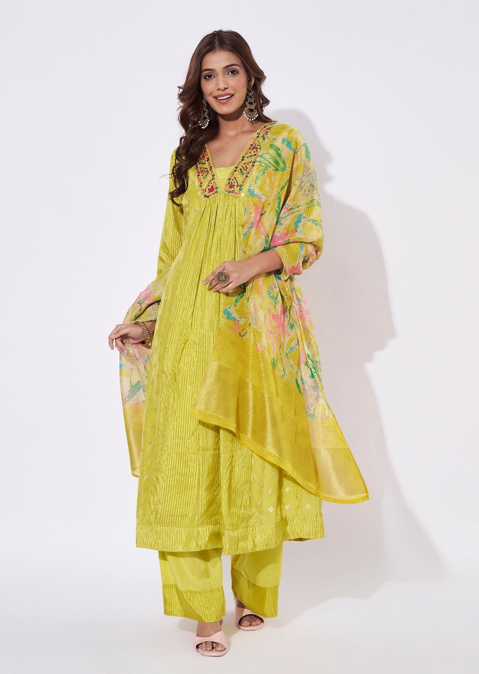 Yellow Banaras Anarkali Suit