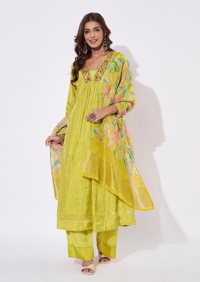 Yellow Banaras Anarkali Suit