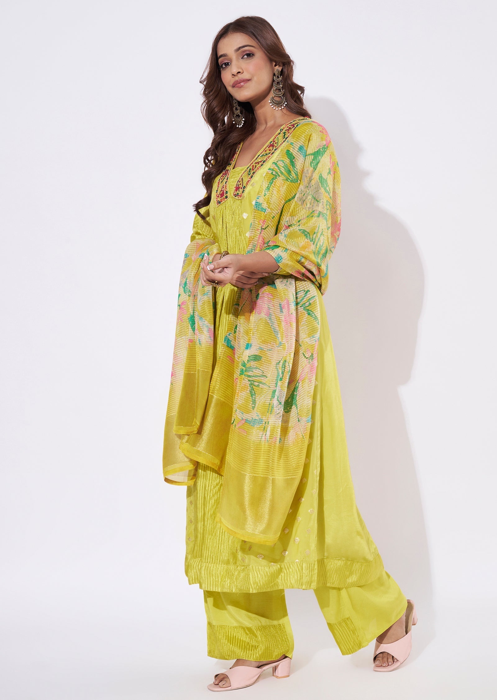 Yellow Banaras Anarkali Suit