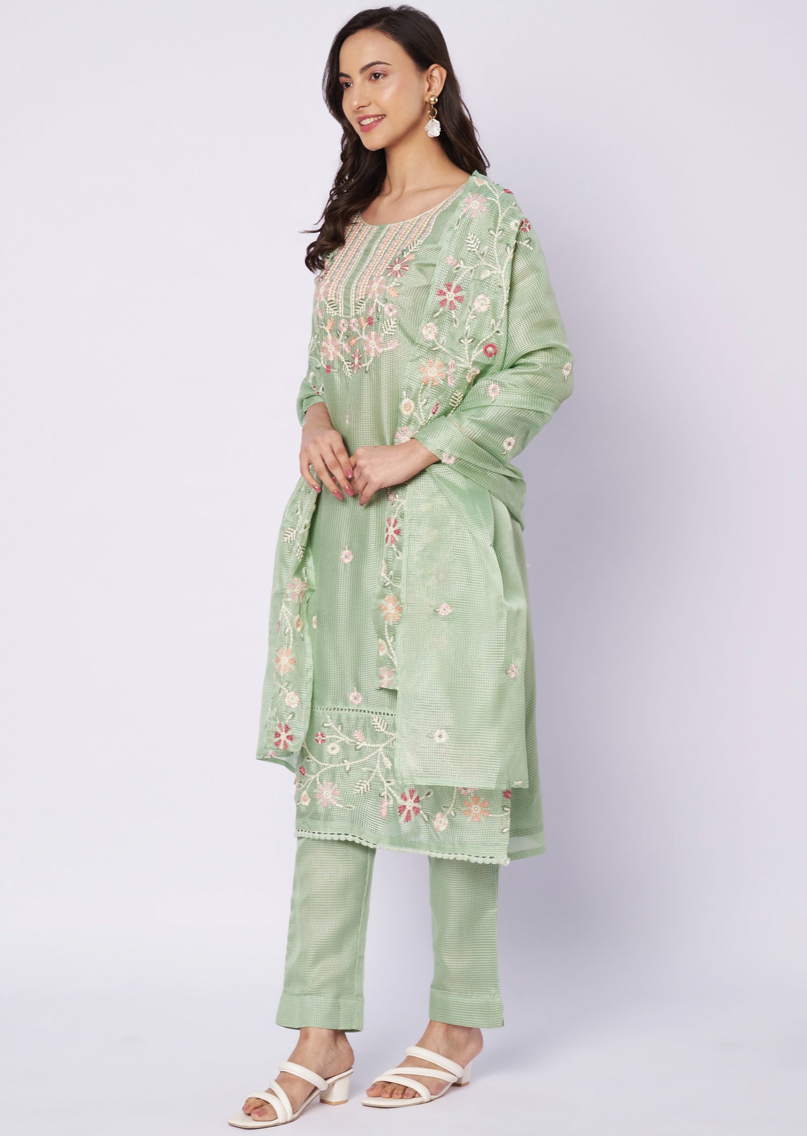 Light green Kota straight cut kurti set