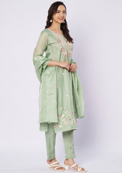 Light green Kota straight cut kurti set