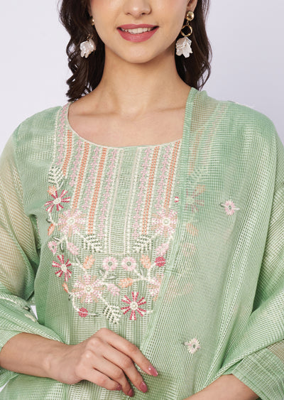 Light green Kota straight cut kurti set