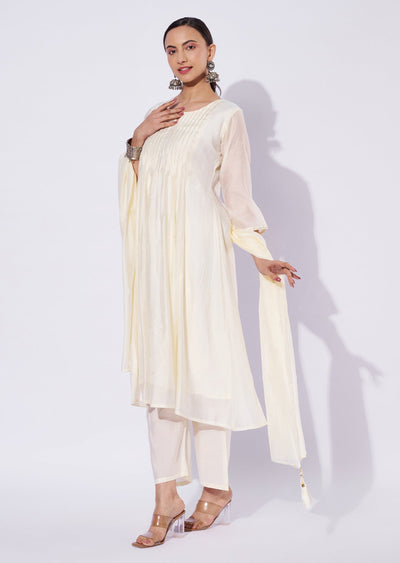 Cream Mul Chanderi Anarkali Suit