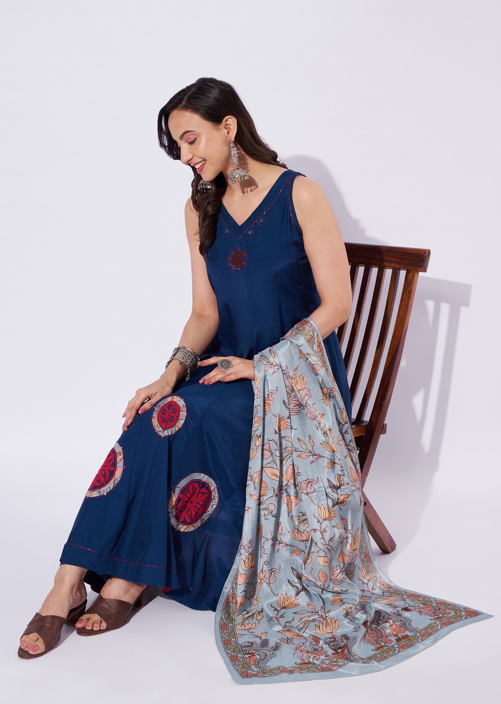 Teal Blue Silk Anarkali Suit