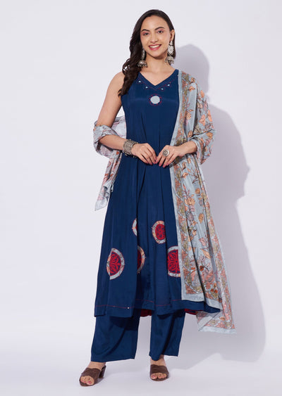 Teal Blue Silk Anarkali Suit